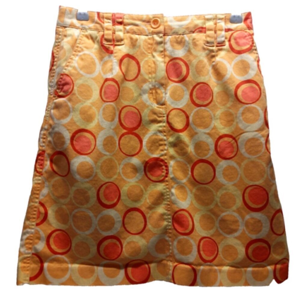 Talbots Ladies‎ Size 6 Orange/Yellow Geo Print A-Line Skirt Cotton Stretch GUC